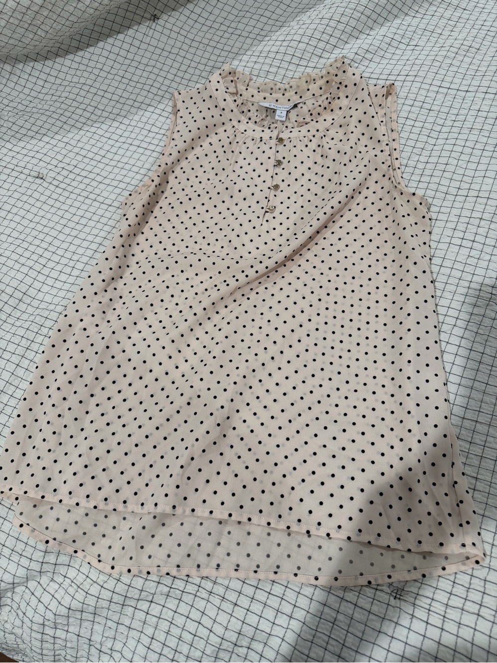 Sleeveless Polka Dot Ruffle Neck Top - Cream/Black